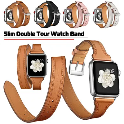 $27.83 • Buy Double Tour Leather Band Strap For Apple Watch Series 8 7 6 5 4 SE 40/44/41/45mm