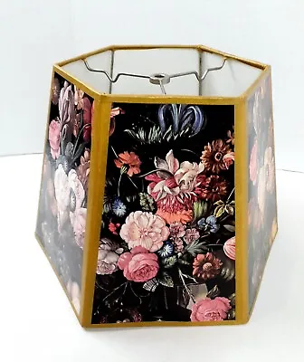 Vintage Floral Hexagon 14”x9 X9.5   Stiff Paper Type Lamp Shade Cottagecore VGC • $44.99
