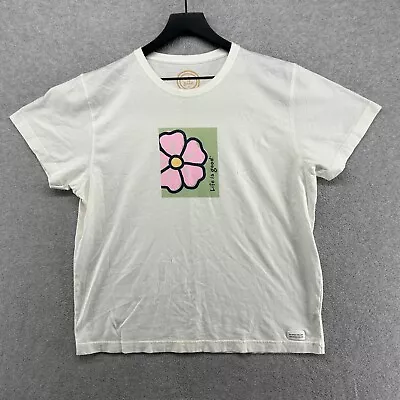 Life Is Good T Shirt Womens Size XL White Graphic Short Sleeve Flower • £17.96