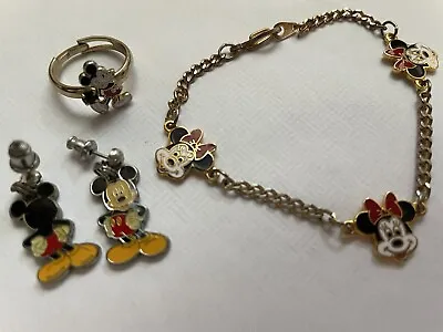 Vtg Enameled Mickey/minnie Mouse Gold Tone Adjustable Childs Ring Set • $24.25