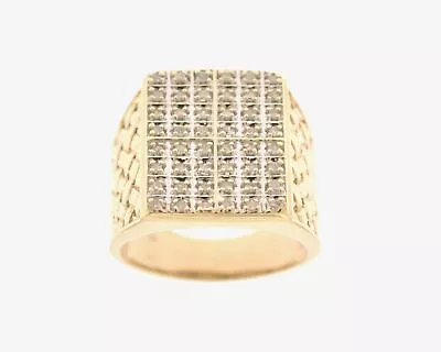 Mens 10k Yellow Gold .33 Carat Diamond Pave Set Rectangle Top Weave Design Ring • $850