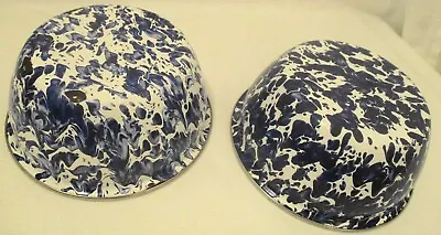 Lot Of 2 Graniteware Enamelware Blue Swirl 7  Bowls (SKU# 1388) • $29.99