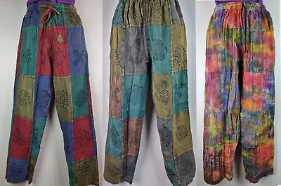 S-5XL Patchwork Cotton Trousers Hippy Boho Yoga Pants Wide Festival Casual HT25 • £21.99