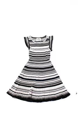 Milly Minis Girls Striped Ribbed Scoop Neck A Line Dress Pink Black Size 6-7 • £33.32