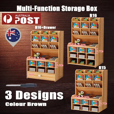 Office Desk Wooden Organizer Brush Storage Container Pen Pencil Holder DIY GIFT • $25.35