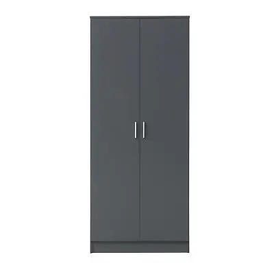 Modern Bedroom Wardrobe  Dark Grey Bedroom Furniture Storage Cupboard 2 Door • £112.99