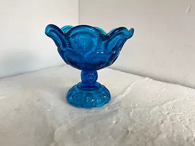 Vintage LE Smith Moon & Stars Blue Glass Compote Candy Dish • $29.99