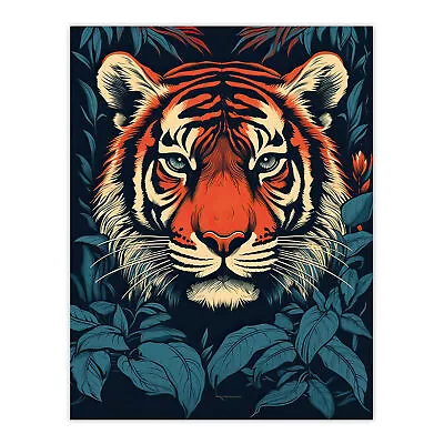 Fierce Bengal Tiger Emerging From Bushes Wildlife Painting Wall Art Poster Print • £11.99