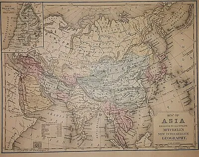 1883 S.A. Mitchell's Geography Map ~ ASIA - INDIA - ARABIA - SIBERIA - NIPPON • $18