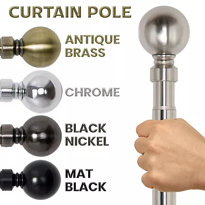 Extendable Metal Curtain Pole 28mm Plain Ball With Finials Rings Rod Fittings • £6.99