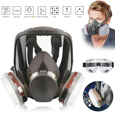 Full Face Respirator Gas Mask For Chemical Organic Vapors Dust Paint Spraying • £8.49