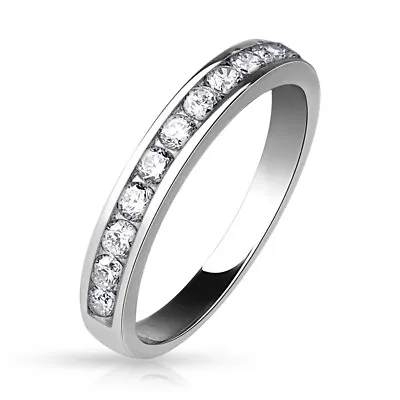 Half Circle CZ Set Brass Eternity Ring With Rhodium Plating • £5.49