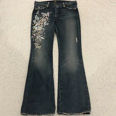 7 For All Mankind Zac Posen Womens Jeans Size 29 Low Rise Embroidered Flare Leg • $33.99