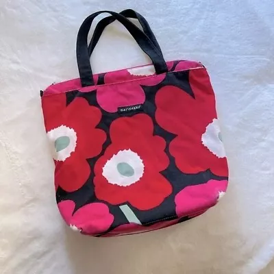 Marimekko Floral Pink Poppy Zip Top Canvas Tote Bag Cancer Awareness • $19.99