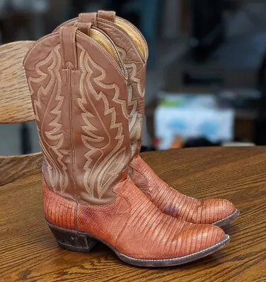 Vtg Justin Boots Mens Sz 9.5 B Narrow Teju Lizard Brown USA Made  • $38