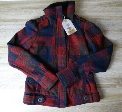 $45.99 • Buy BERSHKA Red Blue Checked Wool Blend Coat Jacket BNWT Small