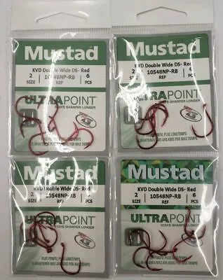 4 Packs Mustad Red 10548NPRB-02 Double Wide KVD Drop Shot Hooks Size 2  6 Per PK • $9.99