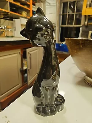 Vintage MID.CENTURY Large Black Siamese Cat Ceramic Statue Figurine 8  X 2.5   • $27.50