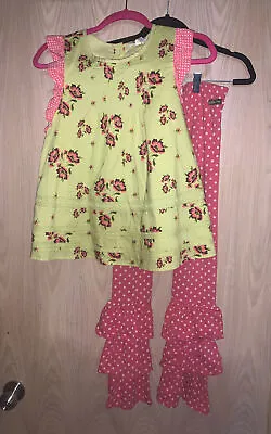 Matilda Jane Green Pink Polka Dot Tunic Dress Top Nwt & Ruffle Legging Pants Guc • $35.99