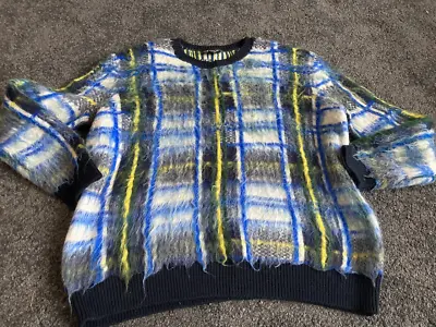 TOPSHOP Furry Tartan Blue And Yellow Jumper Size 8 • £4.99