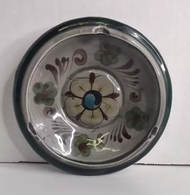 Ashtray Mexican Pottery Green Floral Pattern Round • $12.99