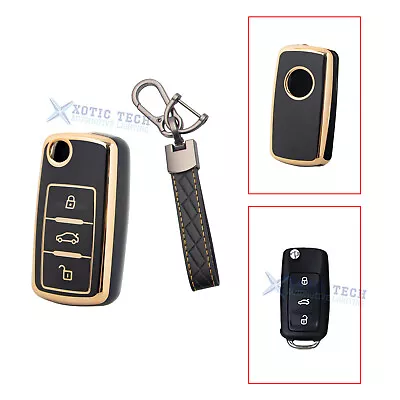 Black Full Cover Remote Key Fob Holder W/Keychain For VW Jetta GTI MK6 Polo MK5 • $13.99