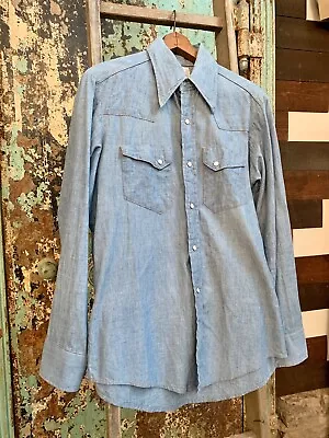 Vintage 1950s 1960s Chambray Pearl Snap Western Shirt • $70