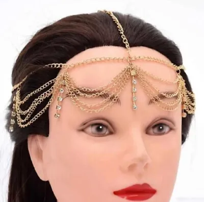 £7.95 • Buy Bohemian Head Chain Headband Headpiece Hair Gold Rhinestone Boho H8