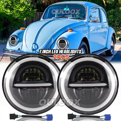 2PC 7  Inch Round LED Headlights Halo Angle Eyes For Volkswagen Beetle 1967-1979 • $77.99