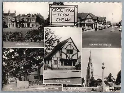 Greetings From CHEAM Postcard Multi View Serrated London Frith's Postmark 1960 • £1.99