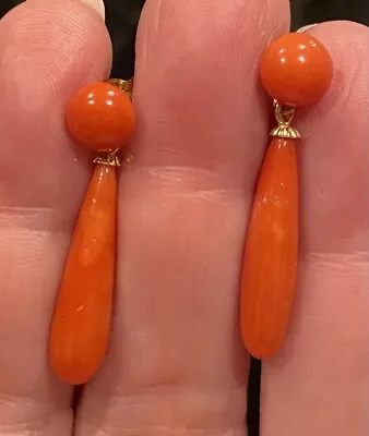 Antique Natural Coral Gold Over 925 Earrings 3.44gr • $300