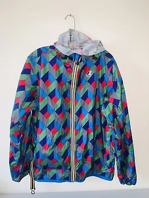 K Way Windbreaker Jacket Geometric Large Q Bert Pattern • $19