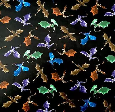 Dragons In Flight 100% Cotton Fabric Timeless Treasures Myth Legend Fantasy • £8.99