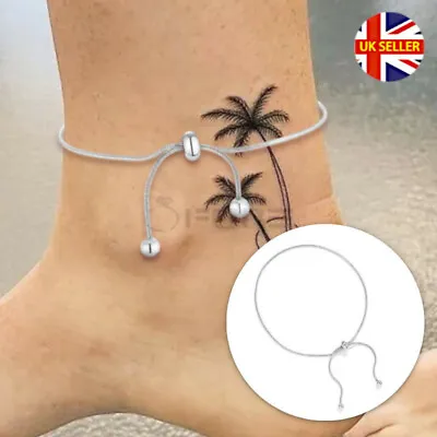 925 Sterling Silver Women's Beach Ankle Bead Slider Bracelet Fashion Foot Chain • £4.99