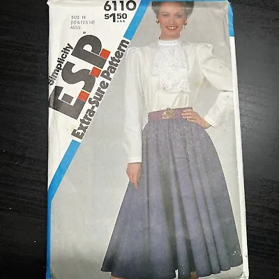 Vintage 80s Simplicity 6110 Circle Skirt + Blouse Sewing Pattern 10 12 14 UNCUT • $7