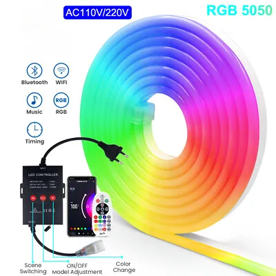 Smart RGB 5050 Neon LED Strip Light WiFi Bluetooth AC 110V 220V Outdoor Decor • $299.69