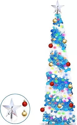 5 Ft Tinsel Christmas Tree With Timer 50 Color Lights 3D Star Pop Up Christmas • $57.77