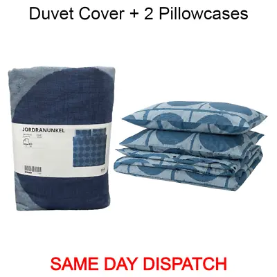 Ikea Duvet Cover & 2 Pillowcases Set Dark Blue/Check  240x220/50x80cm King Size • £28.50