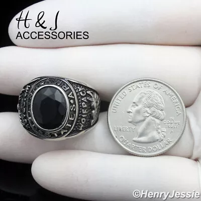MEN Stainless Steel US Army Military Black Onyx Silver/Black Plated Ring*ASR100 • $14.99