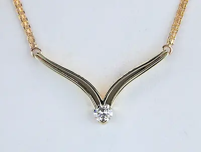 $1950 • Buy $5,500 Jose Hess 14K Yellow Gold 0.55ct Solitaire Diamond 15  V Shape Necklace