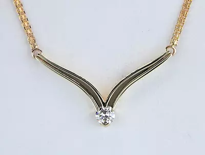 $5500 Jose Hess 14K Yellow Gold 0.55ct Solitaire Diamond 15  V Shape Necklace • $1950