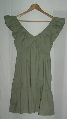 Women Warehouse Fully Lined Mini Dress With Frill Size 10 Khaki  • £35