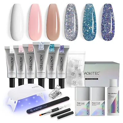 6 Colors Poly Nail Gel Extension Kit Quick Build Nail Starter Set With Nail Lamp • $28.99