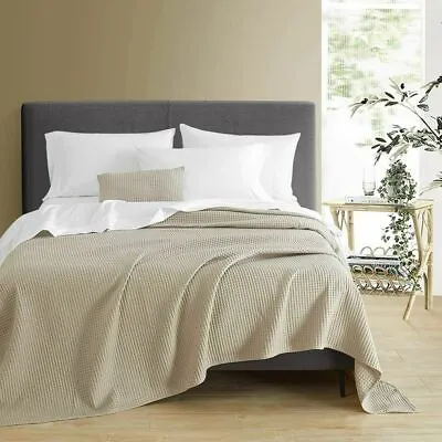 Luxury 100% Cotton Large Bed Throw Waffle Weave Blanket King Size Sofa Bed Cover • £20.85