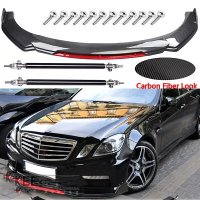 For Mercedes-Benz/ Front Bumper Lip Spoiler Splitter Carbon Fiber Black+Red • $79.99