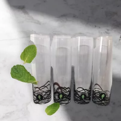 Artland Mojito/Collins Tall Glasses (4) Clear Blown With Black Swirl Green Leaf • $29.99