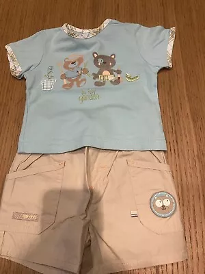 Zip Zap Boys Top And Shorts In Turquoise And Beige Age 3-6 Months • £3.50
