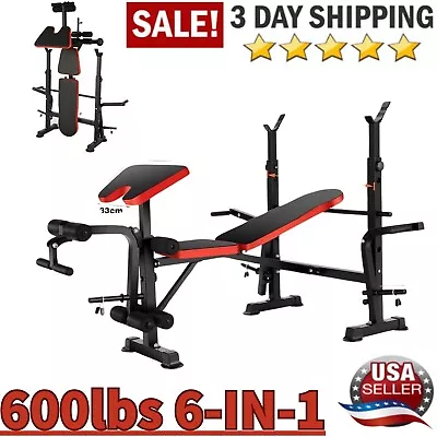 600lbs 6 -in -1 Adjustable Olympic Weight Bench Set Full Body Workout Heavy Duty • $169.99