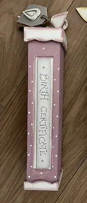 East Of India 💕 Pink Wooden Birth Certificate Holder - New Baby - Christening • £12