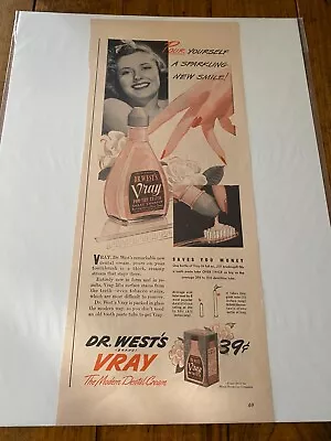 Vintage 1943 Dr. West's Vray Dental Cream A Sparkling New Smile Pretty Girl Ad • $9.99